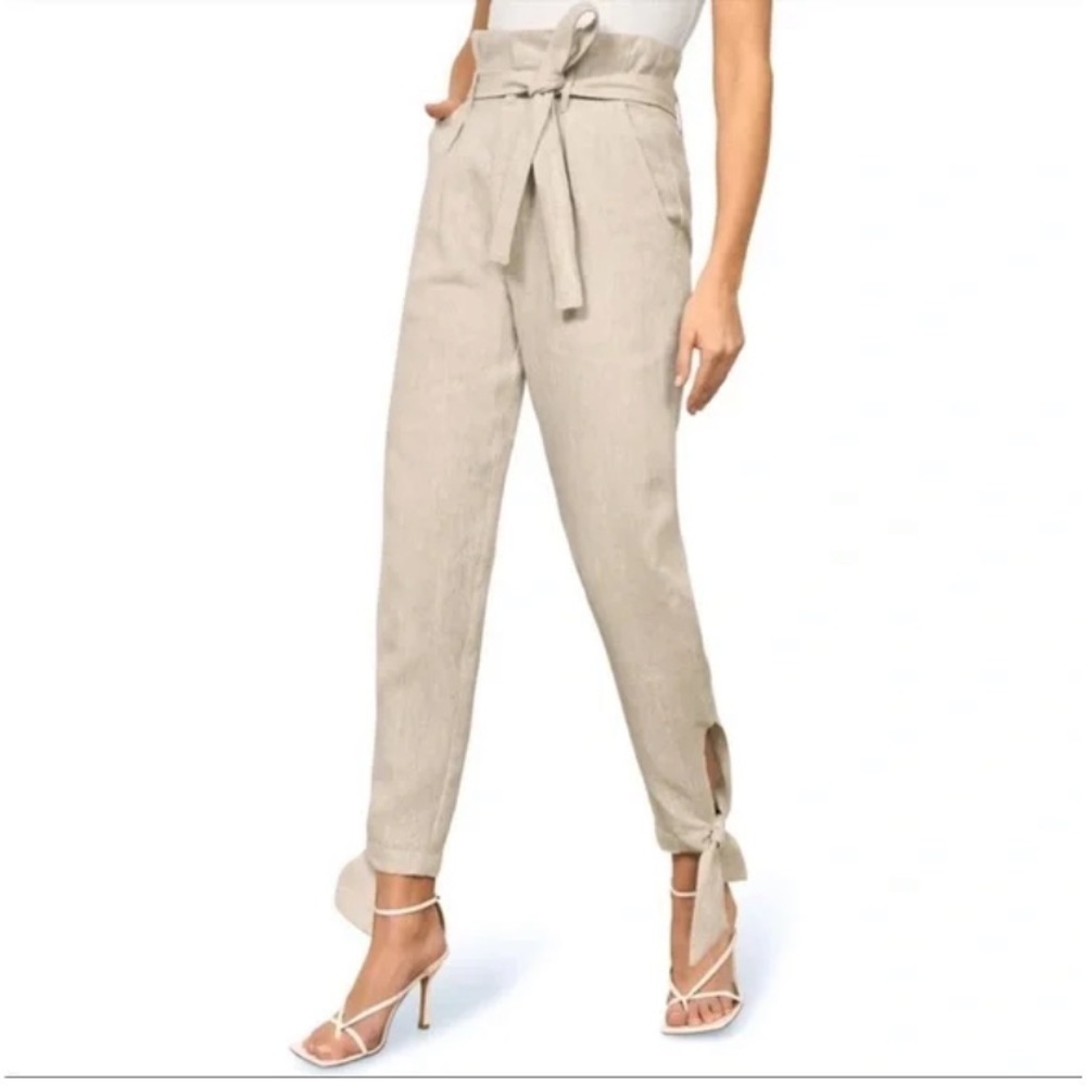 Reformation NWT Norman 100% Linen Wide Leg High Rise Pants Oatmeal Beige 14